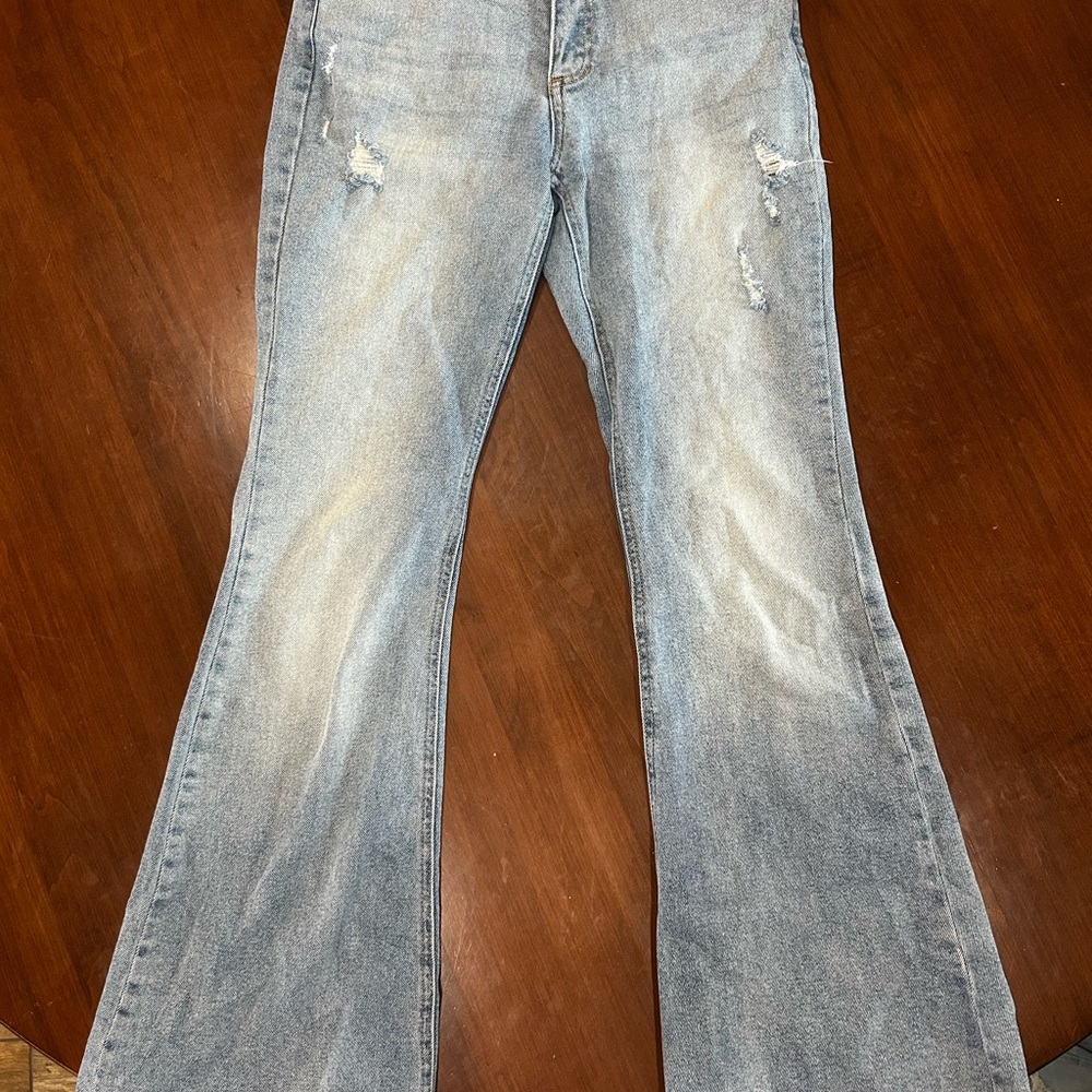 Cello Light Blue Distressed Flare Jeans